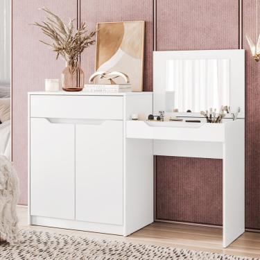 Imagem de Penteadeira Escrivaninha 2 Portas 1 Gaveta Trend Albatroz Móveis Branco