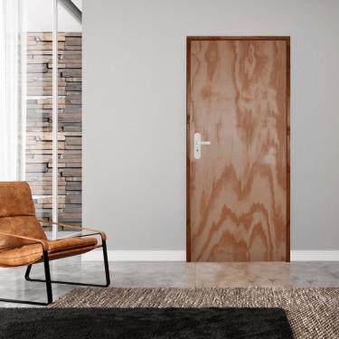 Imagem de Kit Porta De Madeira 210X60Cm Batente 9Cm Fechadura Stilo Cromada Externa Mescla