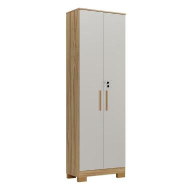 Imagem de Armário Multiuso 2 Portas Com Chave 100% Mdf Prisma Espresso Móveis Amêndoa/off White