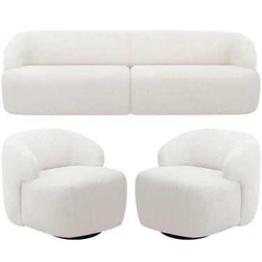 Imagem de Sofá 3 Lugares Curvo Orgânico Com 02 Poltronas Living 250cm Barolo L06 Bouclê Branco