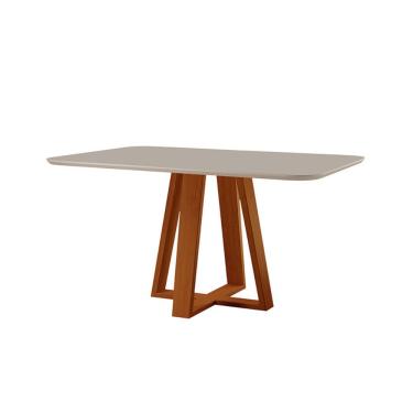 Imagem de Mesa De Jantar Floripa Madeira Maciça 140x80cm Tampo Retângular Vidro Móveis Minas Cor Off White