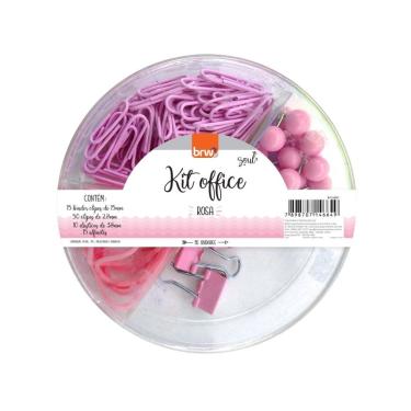 Imagem de Kit Office Binder Clipes Elásticos Alfinetes 90 Unidades Brw Rosa