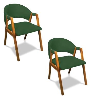 Imagem de Cadeira Sala De Jantar Em Madeira Kit 2 Yara Suede Verde D03 - D'rossi