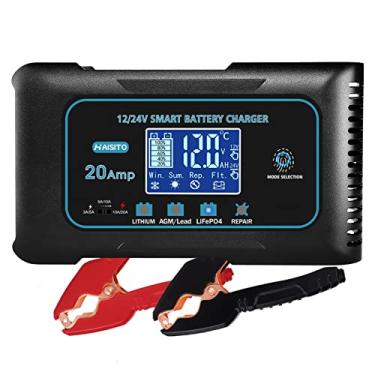 Imagem de Carregador de bateria 0-20A 12V/24V Lítio LiFePO4 Mantenedor de bateria totalmente automático, carregador de bateria de carro, reparo de bateria automotiva, modo inverno, para baterias AGM, STD, gel