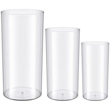 Imagem de meekoo 3 peças de cilindro de vaso de acrílico redondo decorativo 10 x 20 cm, 12,7 x 25,4 cm, 15 x 30 cm, cilindro de flores de acrílico resistente à quebra de vaso para centros de mesa, decoração de