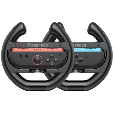 Imagem de TRANSNOVO Steering Wheels Compatible with Nintendo Switch 2 Joy-Cons, Controller Racing Wheels for Mario Kart 8 Deluxe-TWIN PACK [2X Black Wheels]