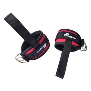 Imagem de Tornozeleira Crossover com Alça para os Pés Pentágono, Dupla Fivela 40mm, Reforçada e Grossa, para Treino de Glúteo, Perna e Coxa, Uso em Polia e Aparelhos de Academia (Vermelho)