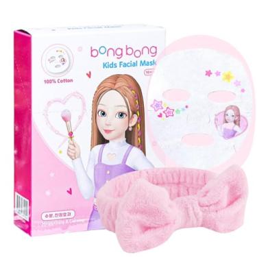Imagem de bong friends Máscaras Faciais Infantis Bb Spa, Pacote Com 5, Faixa De Cabeça, Lençol 100% Algodão, Máscara Princesa Para Festa Aniversário, Do Pijama (Pacote 10 Faixas Rosa)