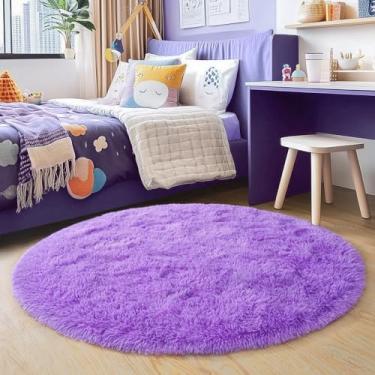Imagem de Quntue Tapete redondo roxo de 1,2 m x 10 cm para quarto, ultramacio, fofo para quarto de crianças, meninas, meninos, fofos, tapetes felpudos para sala de estar, sala de jogos, quarto de adolescente,