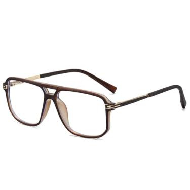 Imagem de Armação de óculos retrô feminina transparente anti-luz azul com dobradiça de mola masculina (chá fosco)