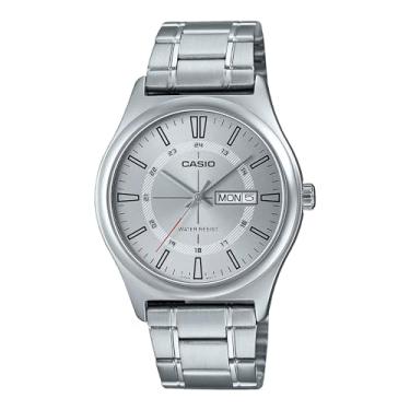 Imagem de Casio Relógio masculino de aço inoxidável com mostrador branco de quartzo MTP-V006D-7CUDF, Prata, One Size, pulseira