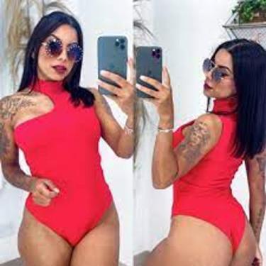 Imagem de Body feminino com bojo Tecido poliéster  gola alta decote no ombro sem