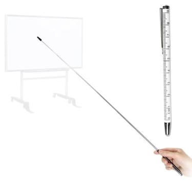 Imagem de Ponteiro telescópico para professores, ponteiro de ensino para sala de aula, ponteiro retrátil de metal com comprimento estendido de 48 cm, ponteiro de quadro branco para apresentador portátil (branco