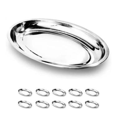 Imagem de 10un Travessa funda oval Inox 24cm Petiscos bar restaurante - Wellmix