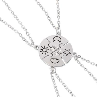 Imagem de DIAMANTIO Conjunto de colar de quebra-cabeça de 4 peças banhado a ouro 18K – Pingentes de sol, lua, nuvem e estrela de aço inoxidável para amigos e familiares