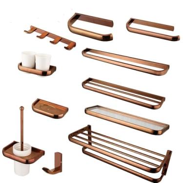 Imagem de Conjunto de banheiro em latão maciço - Suporte de parede para escova de banheiro, papel higiênico e saboneteira | Conjunto de 3 peças, combinação