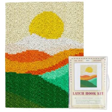 Imagem de ORIGACH Paisagem do pôr do sol, montanha, gancho, gancho, tapete feito à mão, tecido quadriculado, estampado, kit de tapete estampado, tapete de crochê DIY para adultos, decoração de casa, festival