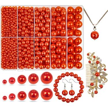 Imagem de Miçangas de pérola vermelha para fazer joias, Wavlakth 1750 peças pérola vermelha com furo 4 mm, 6 mm, 8 mm, 10 mm, 12 mm, miçanga espaçadora solta para colar, pulseira, brincos, anel, gargantilha, decoração de vestido de casamento (vermelho)