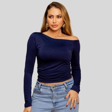 Imagem de Blusa Feminina Ombro Caído Assimétrico Moda Casual Estilosa - Mayara M