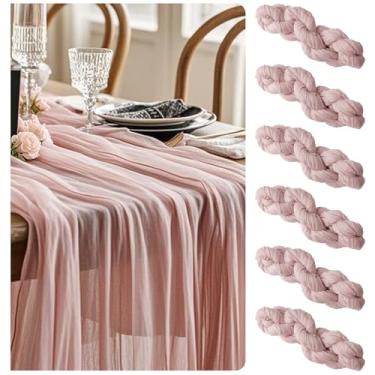 Imagem de eQFeast Caminho De Mesa Gaze Rosa Empoeirado Com 6 Peças, 3 Metros, Para Arco Casamento Rústico Boho, Chá Bebê E Panela, Festa Aniversário, Páscoa, Decoração Dia Das Mães