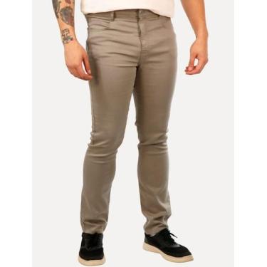 Imagem de Calça Dudalina Jeans Masculina Slim Acetinada Cáqui, 44