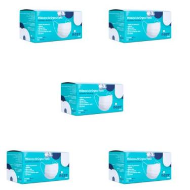 Imagem de 5 Caixas de Máscara Descartável tripla Nayr com Elástico Branco