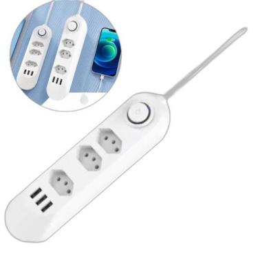 Imagem de Régua Elétrica Com 3 Tomadas E 3 Usb Bivolt Para Computador - Atena