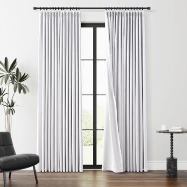 Imagem de Cortinas plissadas de linho, 100% blackout, 203 cm de comprimento, conjuntos de 2 painéis para quarto, sala de estar, isolamento térmico, cortinas pretas com ganchos, abas traseiras, escurecimento à