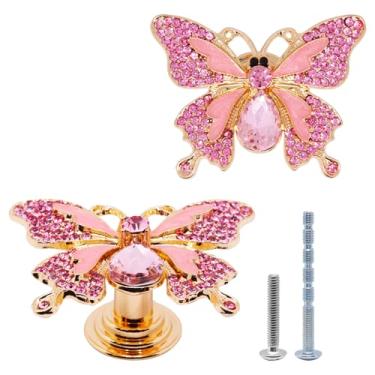 Imagem de YuGtcen 2 puxadores de armário, puxadores de cristal para gavetas, puxador de borboleta para cômoda, puxadores decorativos, puxadores de gaveta de borboleta fofos para cozinha, quarto de meninas