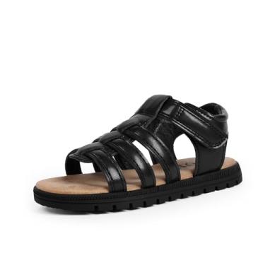 Imagem de QIY Sandálias infantis para meninas, sapatos sociais de verão com bico aberto, sandálias de princesa para festa na praia na escola, Preto, 2 Little Kid