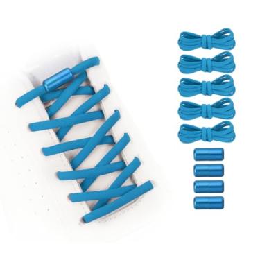 Imagem de YELARXI Cadarços elásticos sem amarrar, de substituição, com 4 fivelas de metal para tênis de lona, Azul claro, 39 inch