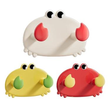 Imagem de Pacote com 3 ganchos de parede de caranguejo - suporte de parede duplo, sem broca, autoadesivo, design de desenho animado para pendurar chaves, toalhas, casacos e muito mais - Multiuso, resistente
