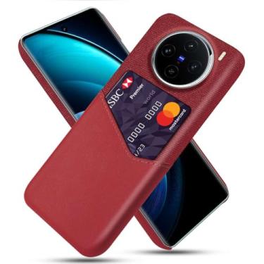 Imagem de Capa para Vivo X100,Anti-deslizamento,Proteção contra quedas de 360°,Resistência à impressão digital,Tela e caso de couro PU com 1 slot de cartão atrás-Red