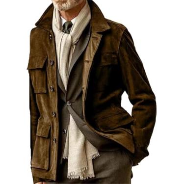 Imagem de Casaco De Couro Masculino Com Botão De Couro, Gola Casual Elegante, Bolso Múltiplo, Brown 1, M