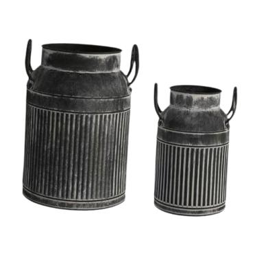 Imagem de WeiLaiKeQi Vaso de flores rústico francês, jarro decorativo, suporte para flores, jarro de fazenda, vaso de metal para plantas, decoração de pátio e escritório, Preto