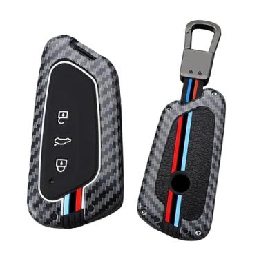 Imagem de HIBEYO Capa de chaveiro adequada para VW Volkswagen ID3 ID4 MK8 Golf 8 GTI Skoda Octavia acessórios Metal e silicone que brilha no escuro chaveiro - um chaveiro (linhas vermelhas e azuis)