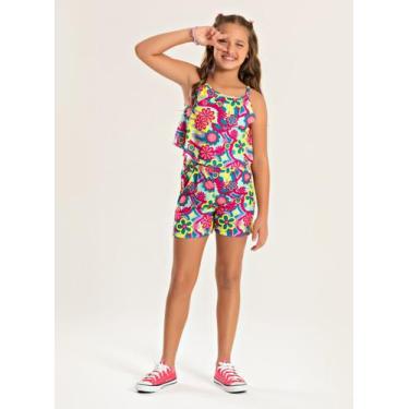 Imagem de Conjunto Verão Menina Pink Regata com Babado e Shorts Floral - Molekad