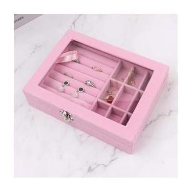 Imagem de Organizador de Joias com Tampa, Maleta para Colares, Anéis e Pingentes, Rosa (Rosa)