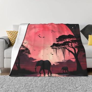 Imagem de Cobertores de elefante de lua rosa para sofá cobertor de lã macia cobertor de flanela de luxo presentes cobertores leves de ar condicionado, mantas felpudas e aconchegantes para todas as estações