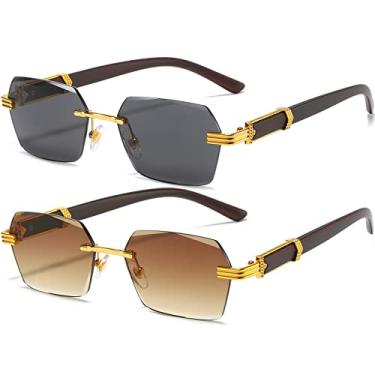 Imagem de AIEYEZO Óculos de sol retrô sem aro retangular, unissex, vintage, sem moldura, modernos, quadrados, matizados, Pacote com 2 (ouro/cinza + ouro/marrom), MM