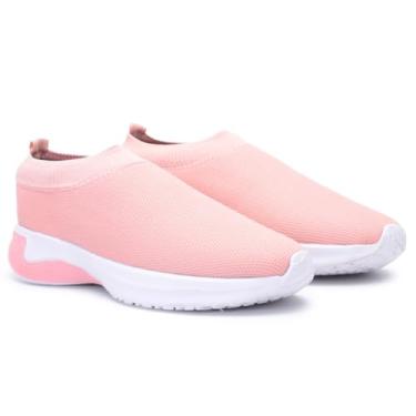 Imagem de Tênis Feminino Leve Tipo Meia Sem Cadarço Knit Confortável para Caminhada Dia a Dia (Rosa, BR, Adulto, Numérico, 37)