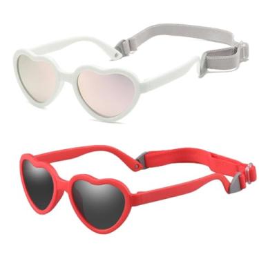 Imagem de FBHLZ Óculos de sol polarizados Baby Heart para crianças, flexível, dobrável, com alça ajustável, idade de 0 a 24 meses, Branco + vermelho, One Size