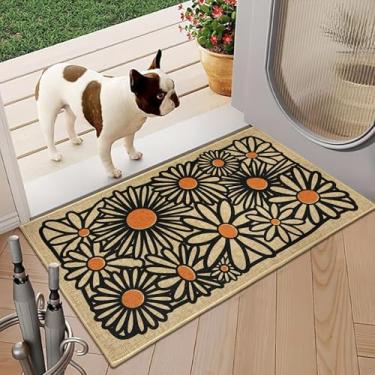 Imagem de HATARU Tapetes de boas-vindas para entrada interna ao ar livre capacho antiderrapante para presente de inauguração de casa tapete de margarida tapete rústico para casa de fazenda corredor 43 x 76 cm