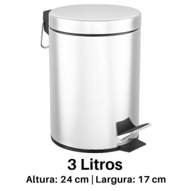 Imagem de Lixeira Inox com Pedal 3L 5L 12L Cesto Interno Cozinha Banheiro Escrit