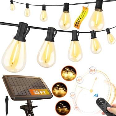 Imagem de Stright Cordão de luzes solares de 1,5 m, controle remoto externo, com porta de carregamento USB, lâmpadas E12 S14, 15 soquetes, luzes externas, lâmpadas de LED reguláveis de energia solar para pátio