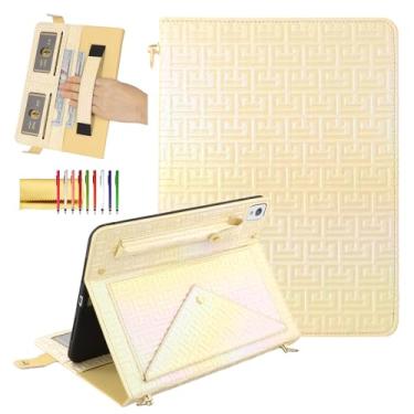 Imagem de Dteck Capa para iPad 9ª/8ª/7ª geração de 10,2 polegadas, suporte de couro PU brilhante de luxo com suporte para lápis, alça de mão de ombro, compartimentos para cartões, carteira magnética protetora à