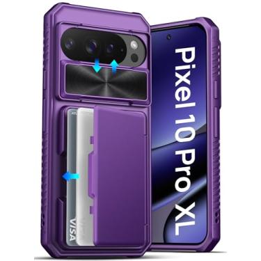 Imagem de ATATOO Capa para Google Pixel 10 Pro XL, suporte de cartão integrado (loja de 3 a 5 cartões) e capa de câmera deslizante e bloqueio RFID, proteção de nível militar, capa carteira para Pixel 10 Pro XL