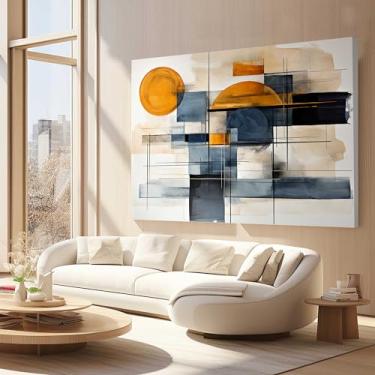 Imagem de Quadros Decorativos para Quarto Sala 40x60 Abstrato Laranja e Azul Ilustração bege Grande Escritório Hall