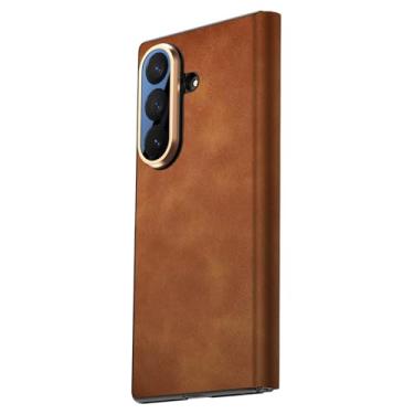 Imagem de POYUFRG Capa flip para Samsung Galaxy Z Fold 7, Slim Retro Business All-Inclusive Leather Case com capa de proteção de lente galvanizada, marrom, Z Fold 7
