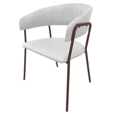Imagem de Cadeira com Braços Maraú PSG Móveis Estofada Courissimo Branco com Base Aço Cortén